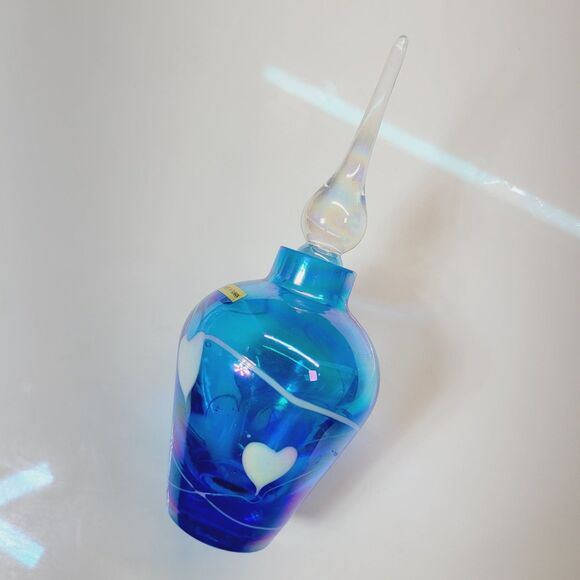 Art Glass Perfume Bottle Blue clear heat design Vintage 6in tall - Picture 3 of 12